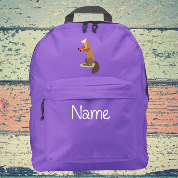 Kinder Rucksack mit Tier Motiv und Name Wunschnamen Wunschtext Kita Freizeit Eule Fuchs Bär Waschbär Stinktier