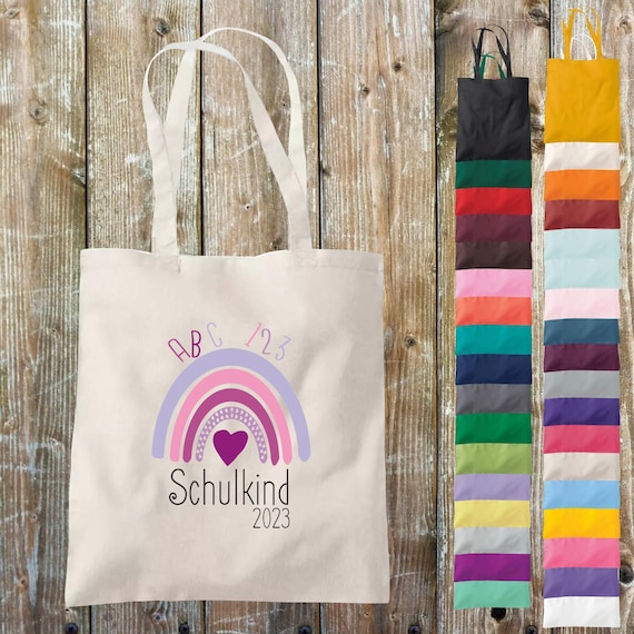 Fabric bag "Schoolchild Rainbow with Name" Rainbow School Cotton Jute Sports Bag Bag Pouch Daycare School Enrollment Kita Animal