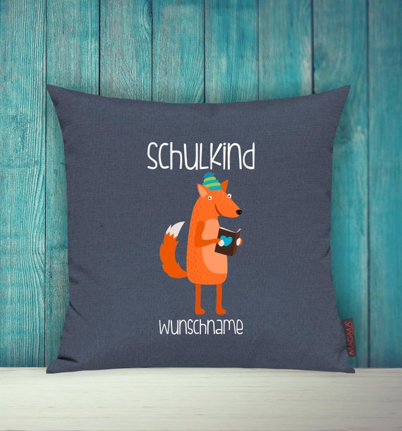 Kissenhülle Schulkind Sofa Kissen Tiere Animal Fuchs Wunschname Deko Kinderzimmer Geschenk Tiere Natur Wald Schule Hort Kita