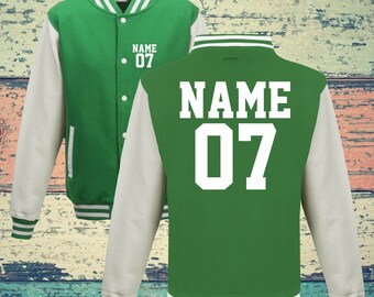 College Jacke mit Wunschdruck auf der Vorderseite und Rückseite  Zahl und Name Trainings Jacke Sport Verein Varsity Jacket