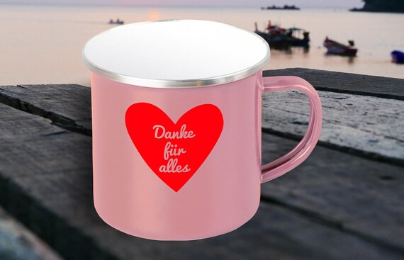 Emaille Becher "Danke für alles Dankeschön Geschenkidee" Tasse Kaffeetasse Kaffeebecher Mug Retro