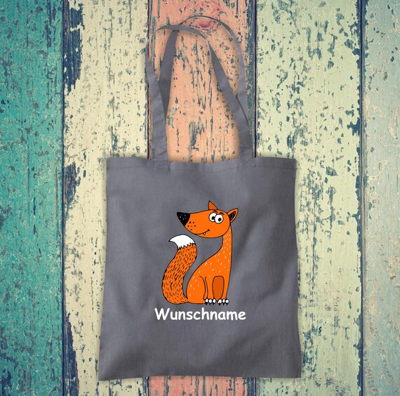 Fabric bag "animal motif" nature wild boar deer fox raccoon... cotton jute sports bag bag pouch gift daycare school sport