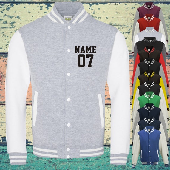 College Jacke mit Wunschdruck auf der Vorderseite Zahl und Name Trainings Jacke Sport Verein Varsity Jacket
