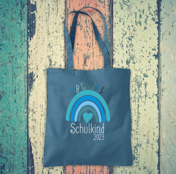 Fabric bag " Desired name "Schoolchild with name or year" Rainbow" Cotton Jute Sports Bag Bag Gift