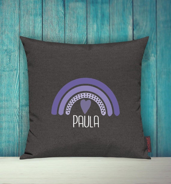 Kissenhülle Sofa Kissen "Regenbogen mit Wunschname" Sofakissen Deko Couch Kuschelkissen Kissenbezug Bezug Sofadeko