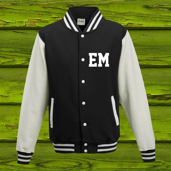 College jacket with desired print on the front with initials, training jacket, sports club, varsity jacket, black/white