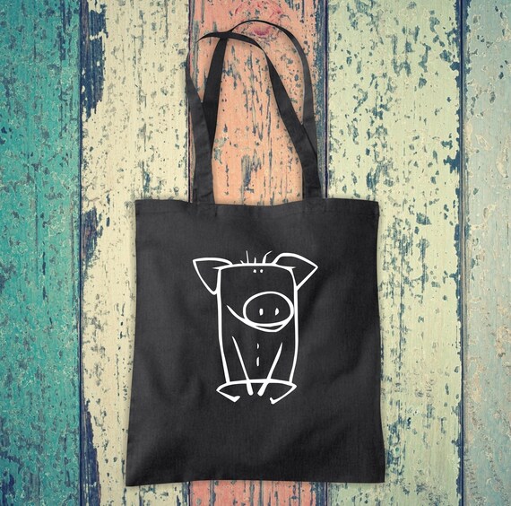 cloth bag jute funny animals "pig piglet" pig