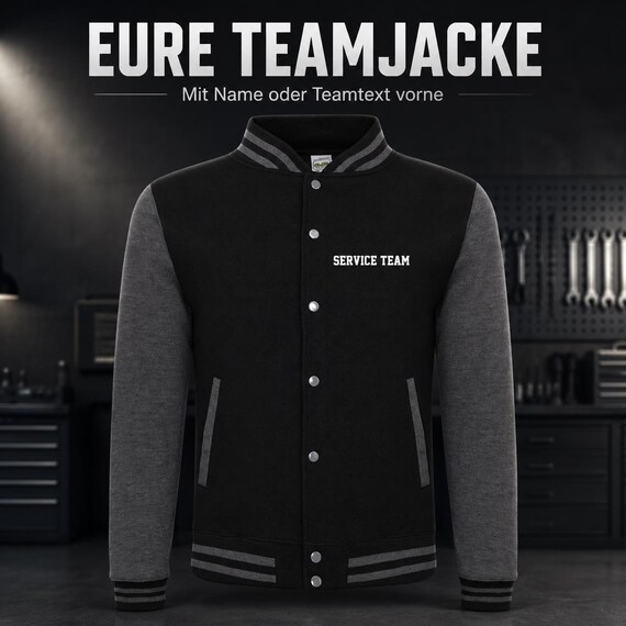 Team Collegejacke mit Name oder Wunschtext vorne – personalisierte Mitarbeiter- und Firmenjacke