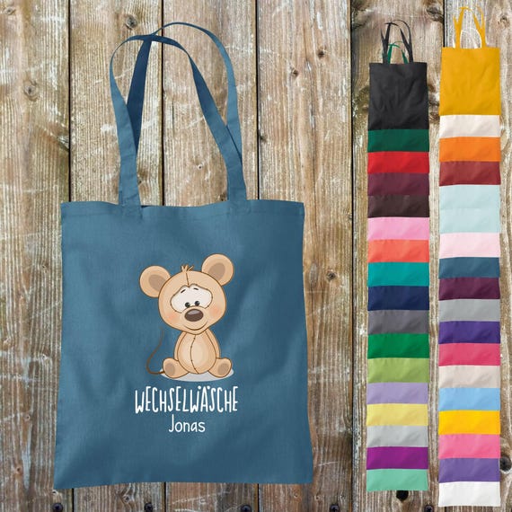 Cloth bag change of clothes, mouse with desired name, desired text school cotton jute sports bag bag bag day care school enrollment daycare animal