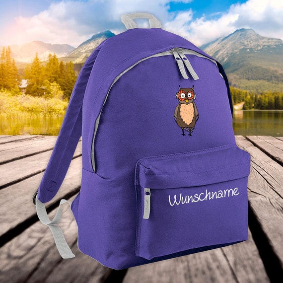 Children Backpack Animals Owl with Desired Name Wunschtext Kita