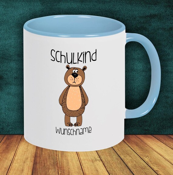 Kinder Tasse Trink Becher Schulkind Bär mit Wunschnamen Einschulung Kita Hort Geburtstag Schule Teetasse