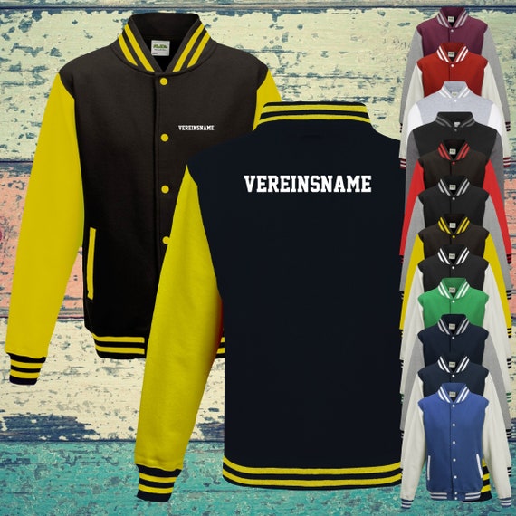 College Jacke mit Wunschdruck auf der Rückseite und Vorderseite mit Vereinsname Trainings Jacke Sport Verein Varsity Jacket