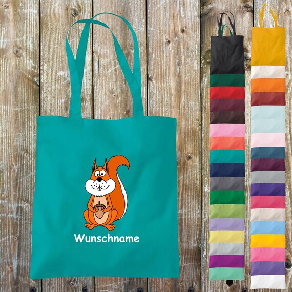 Stoffbeutel Wunschtext "Tiermotive Eichhörnchen Wunschname Wunschtext Tiere Natur Wildnis" Baumwolle Jute Sportbeutel Tasche Beutel Geschenk