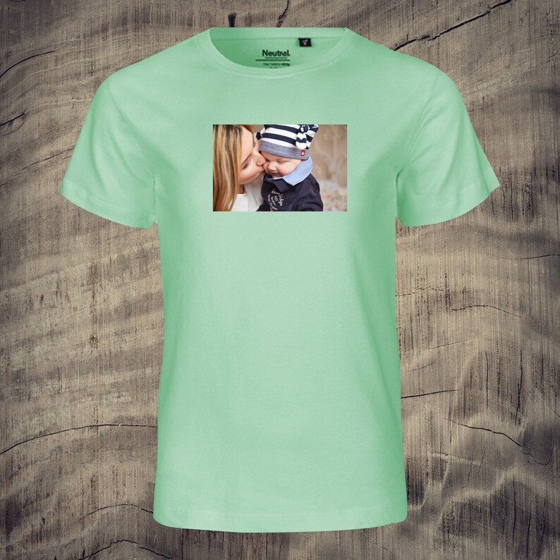 Children's t-shirt with photo printed nice gift idea unisex photo pic picture memory boys girls Dusty Mint