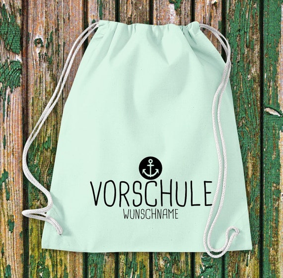 Turnbeutel Sportbeutel Anker Vorschule mit Wunschname, Wunschtext Kita Hort Schule Baumwolle Gymsack Tasche Beutel