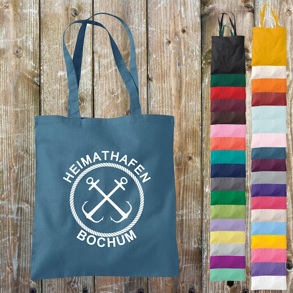 Stoffbeutel "Heimathafen Bochum Urlaub See Meer Zelten Strand" Baumwolle Jute Sportbeutel Tasche Beutel Geschenk