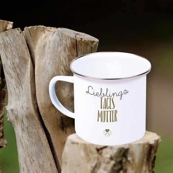 Emaille Becher "Lieblingsmensch Lieblings Tages Mutter" Tasse Tee Kaffeetasse Kaffeebecher Mug Retro Campen