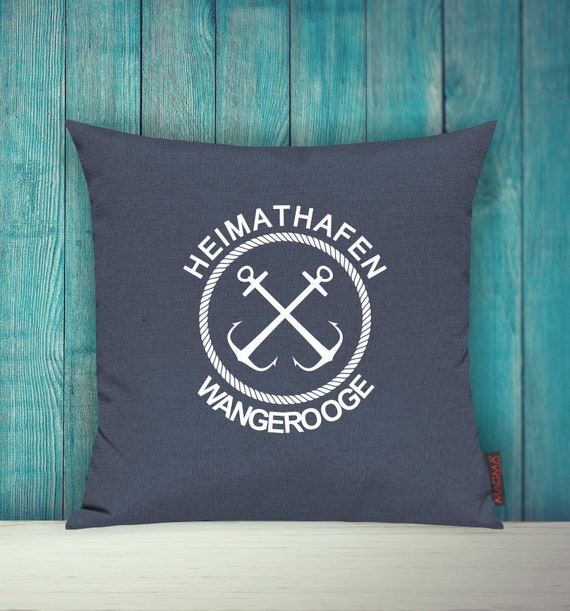 Cushion cover, sofa cushion "Home port Wangerooge, family holiday" sofa cushion, decorative couch cushion, cuddly cushion