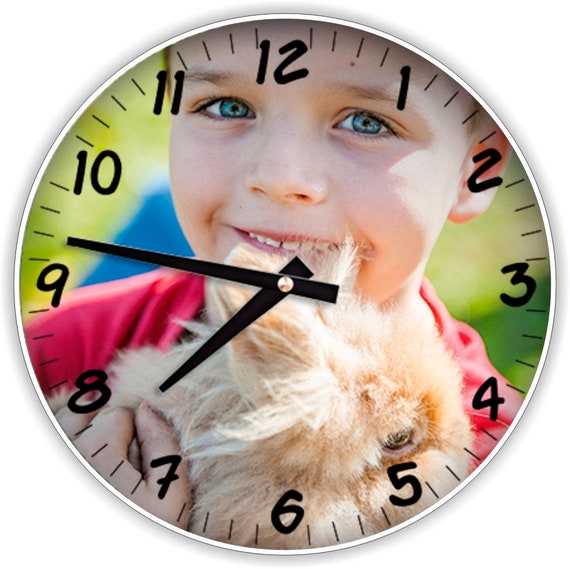 Glas Foto Uhr Rund mit deinem Foto Kinderzimmer Deko Wohnzimmer Geschenk 20cm