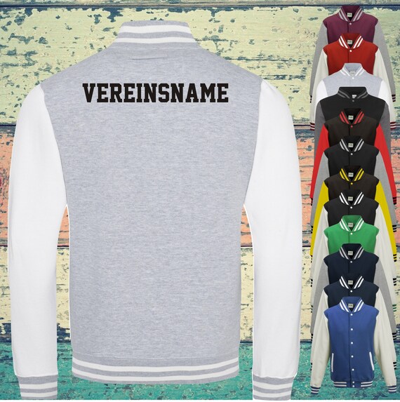 College Jacke mit Wunschdruck auf der Rückseite mit Vereinsname Trainings Jacke Sport Verein Varsity Jacket
