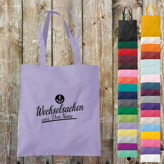 Stoffbeutel Wunschtext "Wechselwäsche von Anker mit Wunschname, Wunschtext" Baumwolle Jute Sportbeutel Tasche Beutel Geschenk
