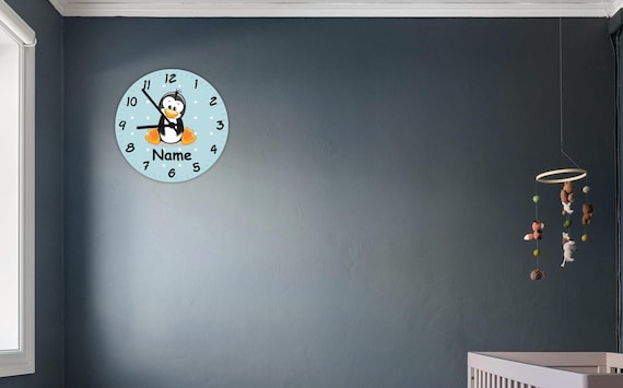 Wall clock children's room clock pastel tones with cute animals and desired name gift clock learning 20 cm
