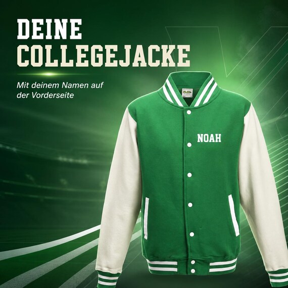 Collegejacke mit Name auf der Vorderseite – personalisierte Varsity Jacke für Sport und Freizeit