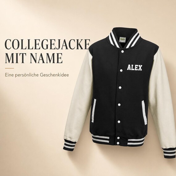 Collegejacke mit Name personalisiert – persönliche Geschenkidee mit Wunschtext auf der Brust