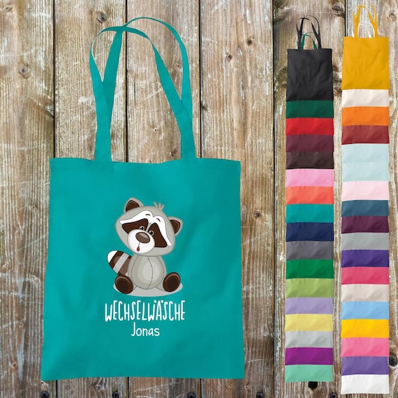 Cloth bag change of clothes, raccoon with desired name, desired text school cotton jute sports bag bag bag day care school enrollment daycare animal