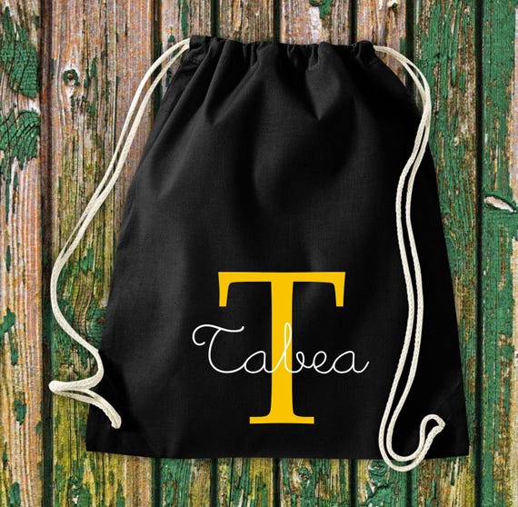 Personalized drawstring bag with name (initials, first or last name), cotton/jute sports bag, gift bag, sports bag