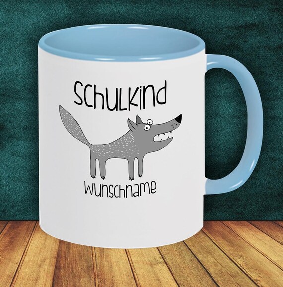 Kinder Tasse Trink Becher Schulkind Wolf mit Wunschnamen Einschulung Kita Hort Geburtstag Schule Teetasse