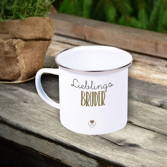 Enamel Mug "Favorite Person Favorite Brother" Cup Tea Cup Coffee Mug Retro Camping