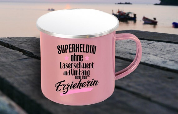 Enamel mug "Superheroine without laser sword and cape is called educator" Cup coffee cup Mug Retro coffee mug