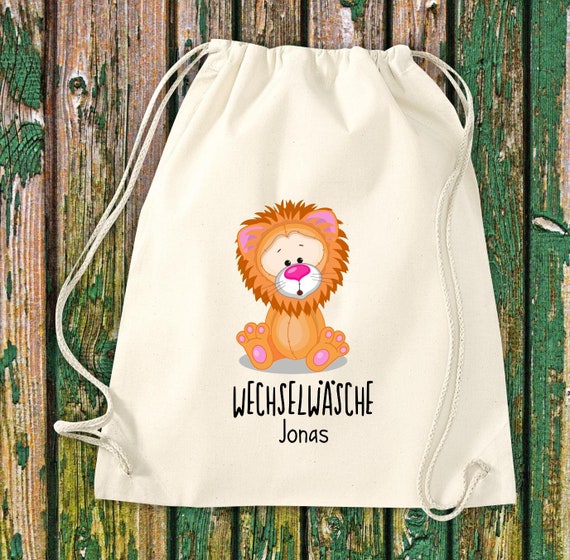Gym bag sports bag change of clothes, lion with desired text daycare after-school school cotton gym sack bag