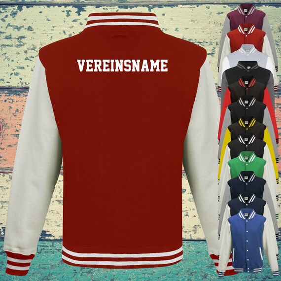 College Jacke mit Wunschdruck auf der Rückseite mit Vereinsname Trainings Jacke Sport Verein Varsity Jacket