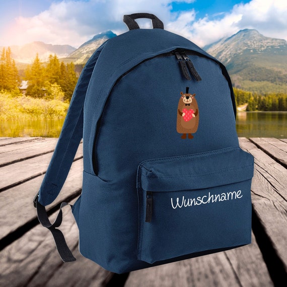 Children Backpack Animals Beaver with Desired Name Wish Text Kita School Enrollment School Hort Gift