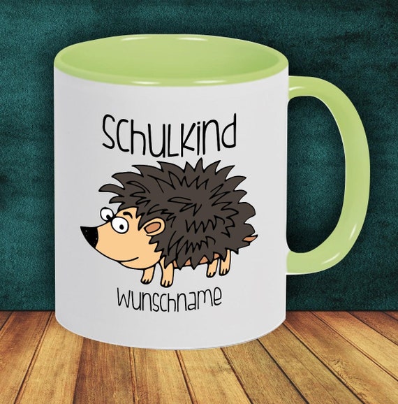 Kinder Tasse Trink Becher Schulkind Igel mit Wunschnamen Einschulung Kita Hort Geburtstag Schule Teetasse