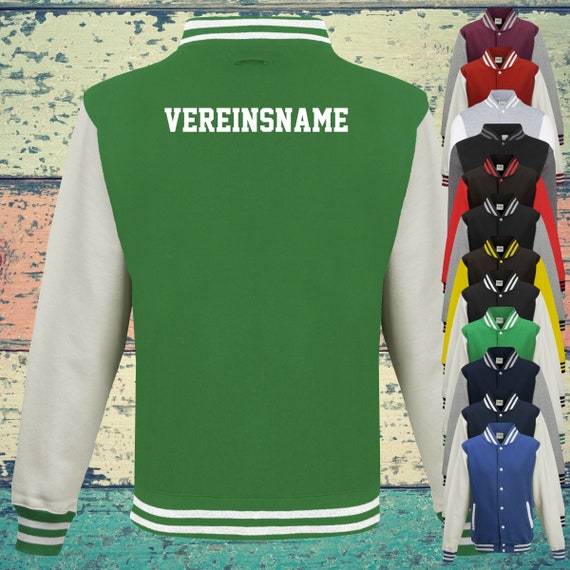 College Jacke mit Wunschdruck auf der Rückseite mit Vereinsname Trainings Jacke Sport Verein Varsity Jacket