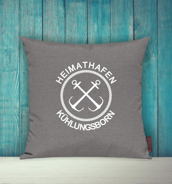 Cushion cover for sofa cushion "Home Port Kühlungsborn" Sofa cushion Decorative couch Cuddly cushion