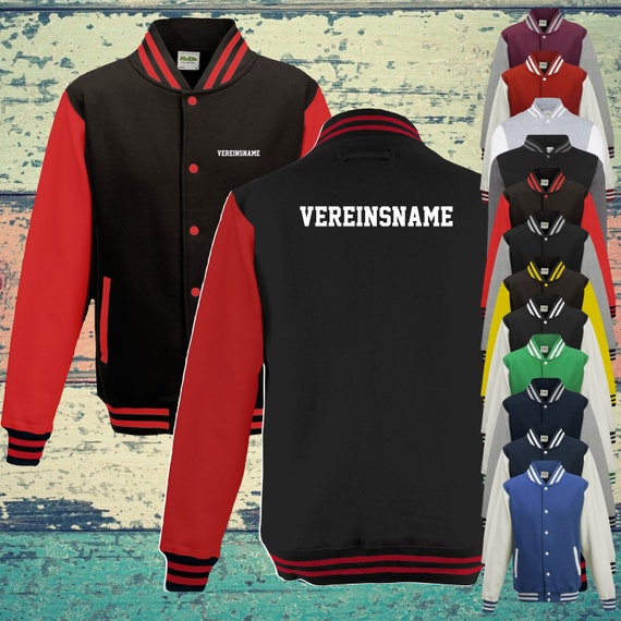 College Jacke mit Wunschdruck auf der Rückseite und Vorderseite mit Vereinsname Trainings Jacke Sport Verein Varsity Jacket