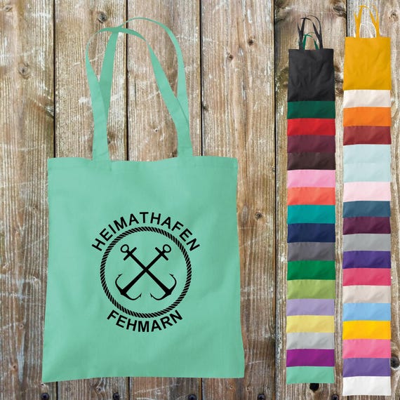 Fabric bag "Home port Fehmarn holiday lake sea camping beach" cotton jute sports bag bag gift