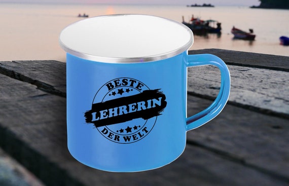 Emaille Becher "Bester Lehrer der Welt" Tasse Kaffeetasse Kaffeebecher Mug Retro