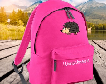 Children Backpack Animals Hedgehog with Desired Name Wish Text Kita