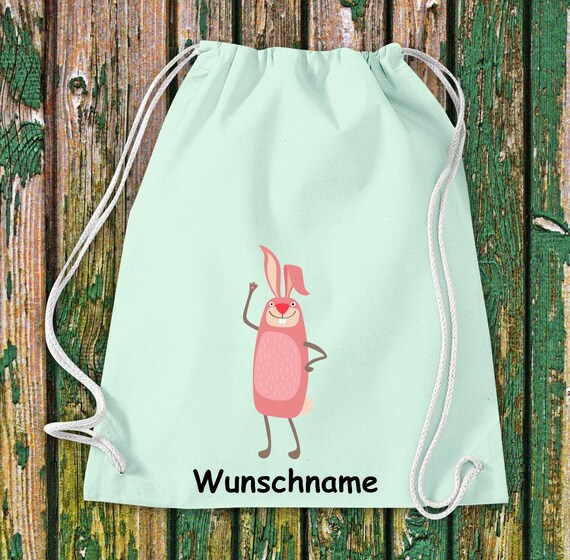 Gym bag Sports bag "Rabbit with desired name" Desired text Name Kita Hort School Cotton Gymsack Bag Bag Bag