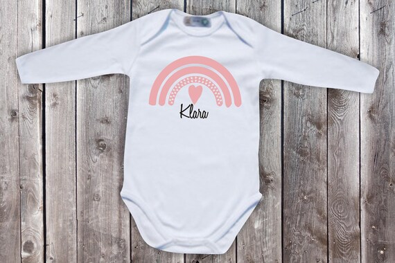 Langarm Babybody "Regenbogen mit Wunschname" Wunschtext Name Baby Body Long