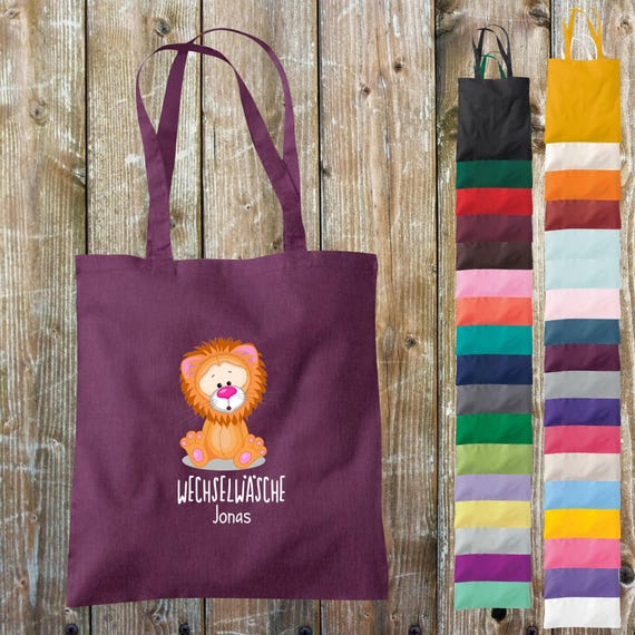 Cloth bag change of clothes, lion with desired name, desired text school cotton jute sports bag bag bag day care school enrollment daycare animal
