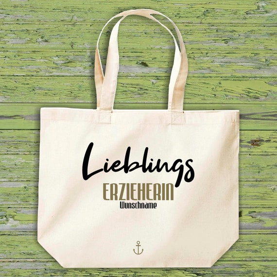 Stoffbeutel "Lieblingsmensch Lieblings Erzieherin" mit Wunschname Jute Baumwolle Tasche Einkaufen Beutel Geschenkidee