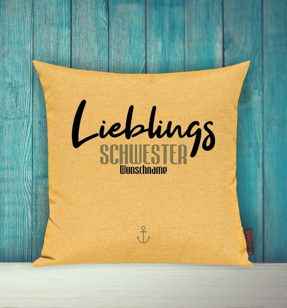 Kissenhülle Sofa Kissen "Lieblingsmensch Lieblings Schwester mit Wunschname" Sofakissen Deko Couch Kuschelkissen Familie Geschenk