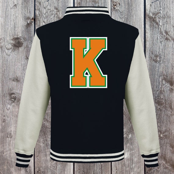 College Jacke mit Wunschdruck auf der Rückseite Buchstabe Trainings Jacke Sport Verein Varsity Jacket