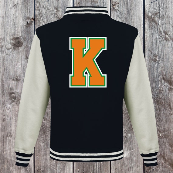 College jacket with desired print on the back letter training jacket sports club varsity jacket black/white